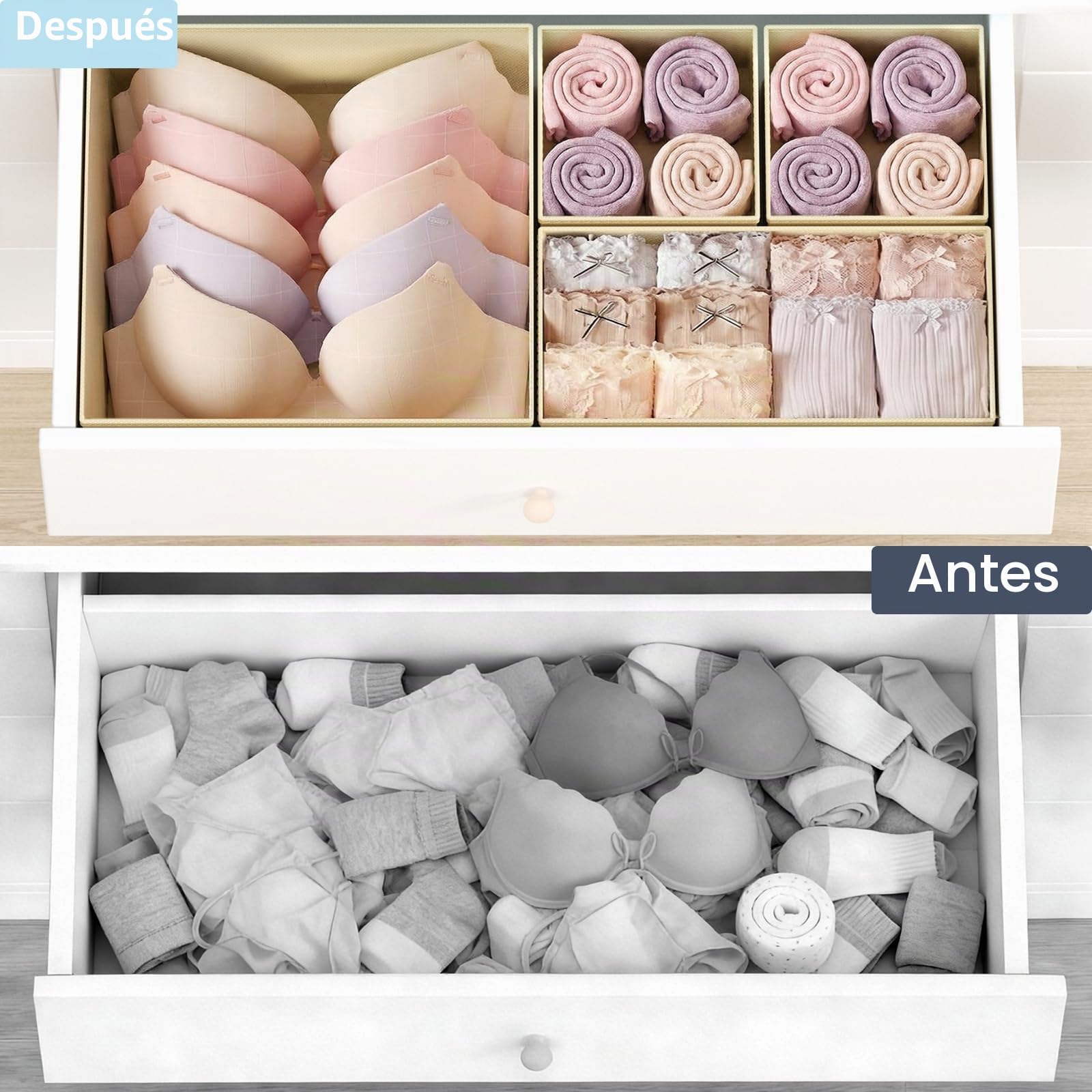 Organizador de Cajones DIMJ - 21 Cajas Plegables de Tela No Tejida para Almacenaje, Beige