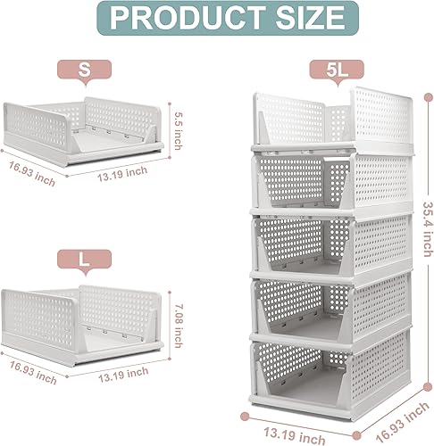 Miniatura 2 de Paquete de 5 cestas de almacenamiento plegables apilables Contenedores de almacenamiento plegables, organizadores de armario multifuncionales para