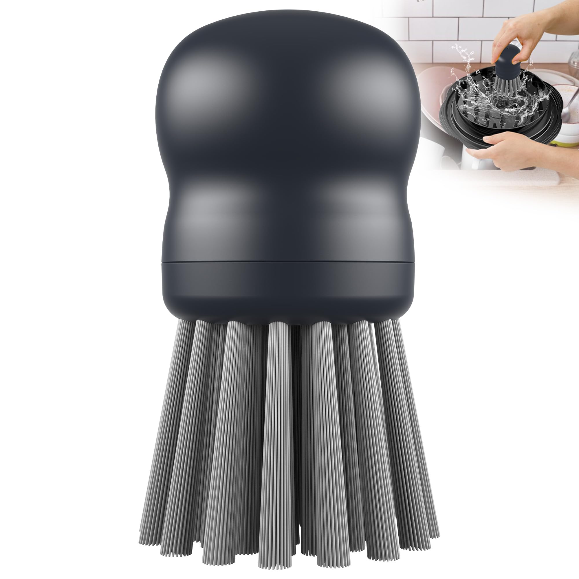 Mini Dish Brush for Cleaning Chicken Shredder, Palm Brush Dish Scrubber with Ergonomic Grip, Kitchen Brush for Washing Dishes, Pans, Pots, Sink, 1 Pack(Gray)