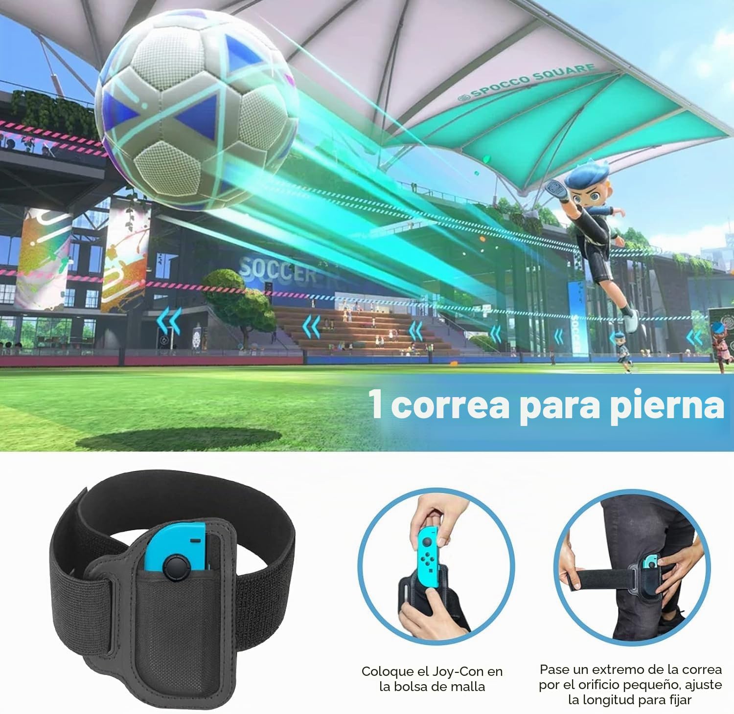 JoyHood Correa para Pierna para Controladores Switch/Switch OLED Joy-con, Accesorios de Juego para Switch Sports Play Soccer/Ring Fit Adventure, Correas Elásticas Ajustables para Piernas Switch