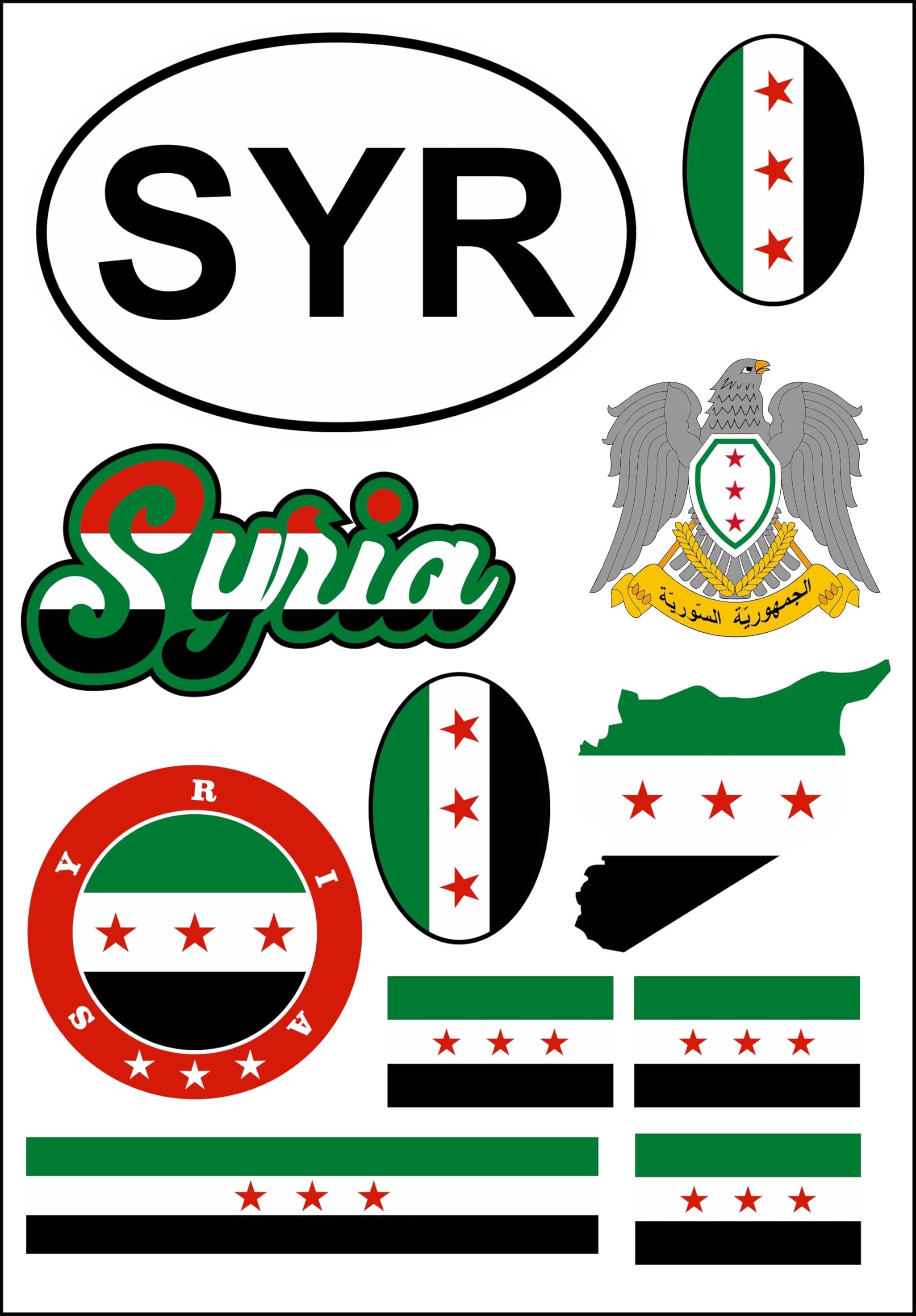 Syria Old Flag Sticker, Pack of 11, Card Sticker Sheet, Car, Motorcycle, Biker Flag, Decoration AK