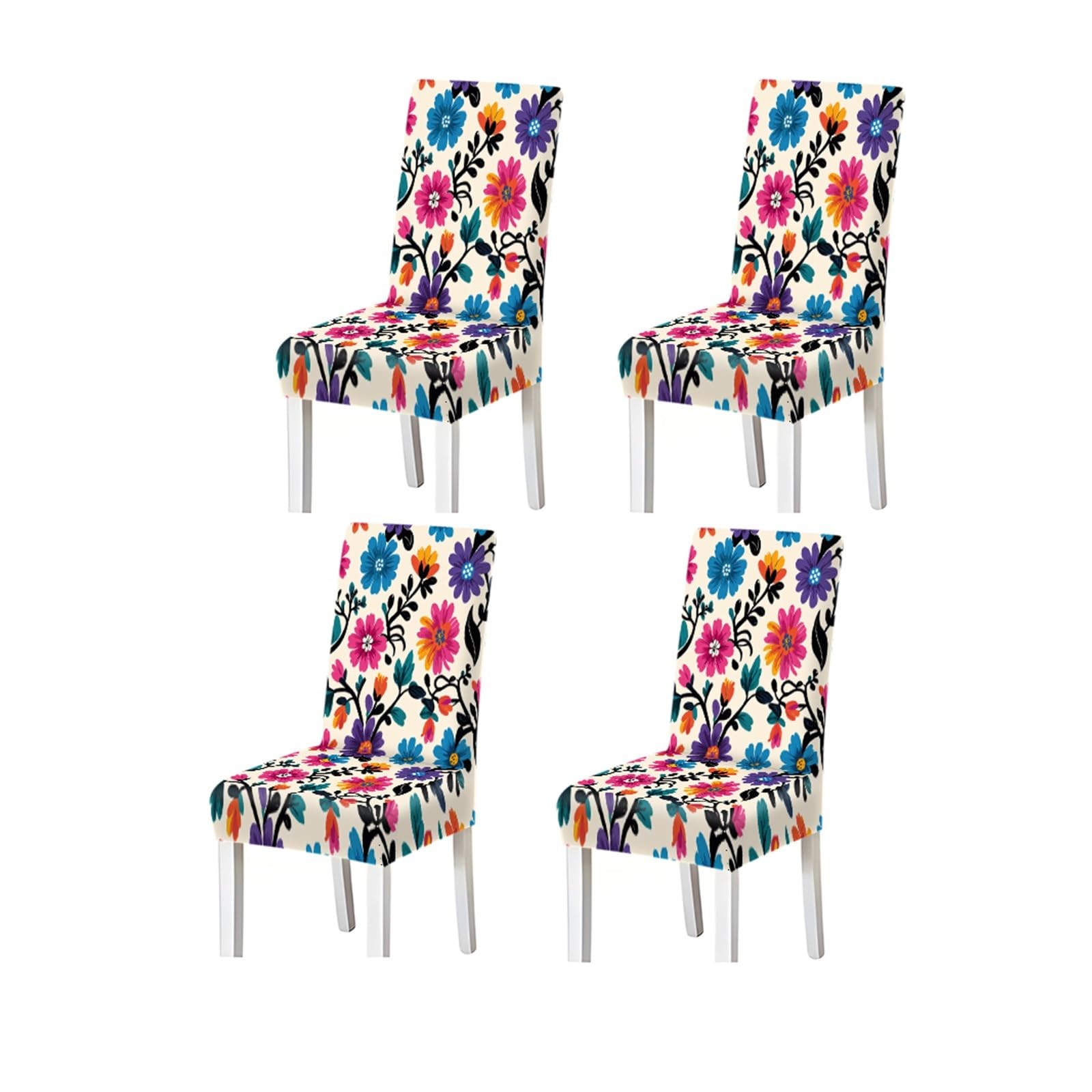 BOSUYBN Vibrant Multicolor Floral Pattern Print Dining Chair Covers Set Of 2/4/6, Stretch Slipcovers For Kitchen Dining Room Furniture Protectors for Home Dining Room(4PCSChair cover)