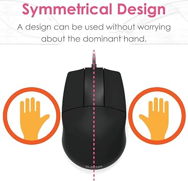 ELECOM -Japan Brand- Wired Connection, Basic 3D-CAD Mouse, No Scroll Wheel, 3 Button Computer Mouse with Smooth Optical Tracking, Blue LED, 600/1200 DPI, for Windows/Mac (M-CAD01UBBK)