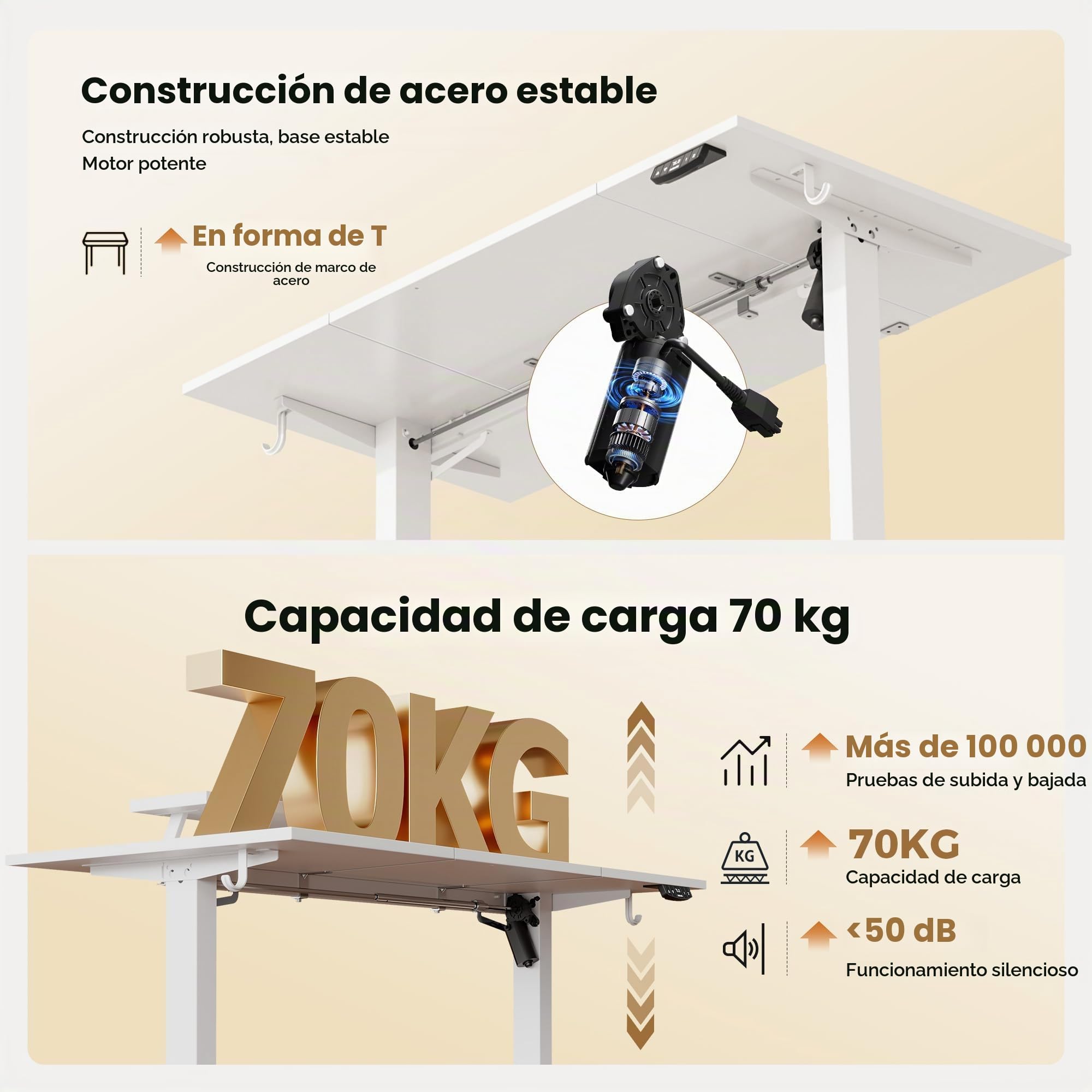 Agilestic Escritorio de Altura Ajustable 160 x 60 cm, Escritorio con Soporte de Monitor Móvil, para Homeoffice, Oficina, Blanco
