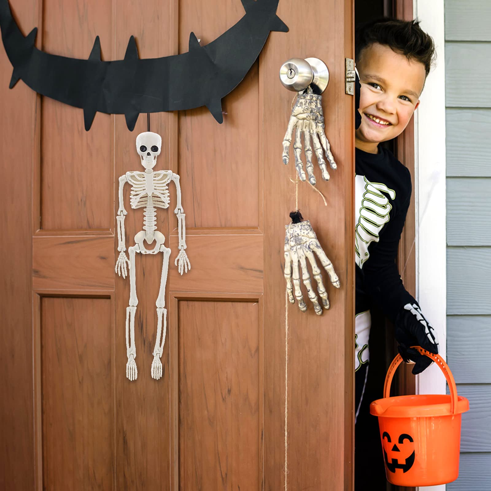 CHAOTEMAI 2 Pièces 40 CM Squelette Halloween Extérieur Articulations Mobiles Halloween Decoration Interieur À Suspendre Squelette Decoration Crane Pour Maisons Hantées Cimetières Jardins