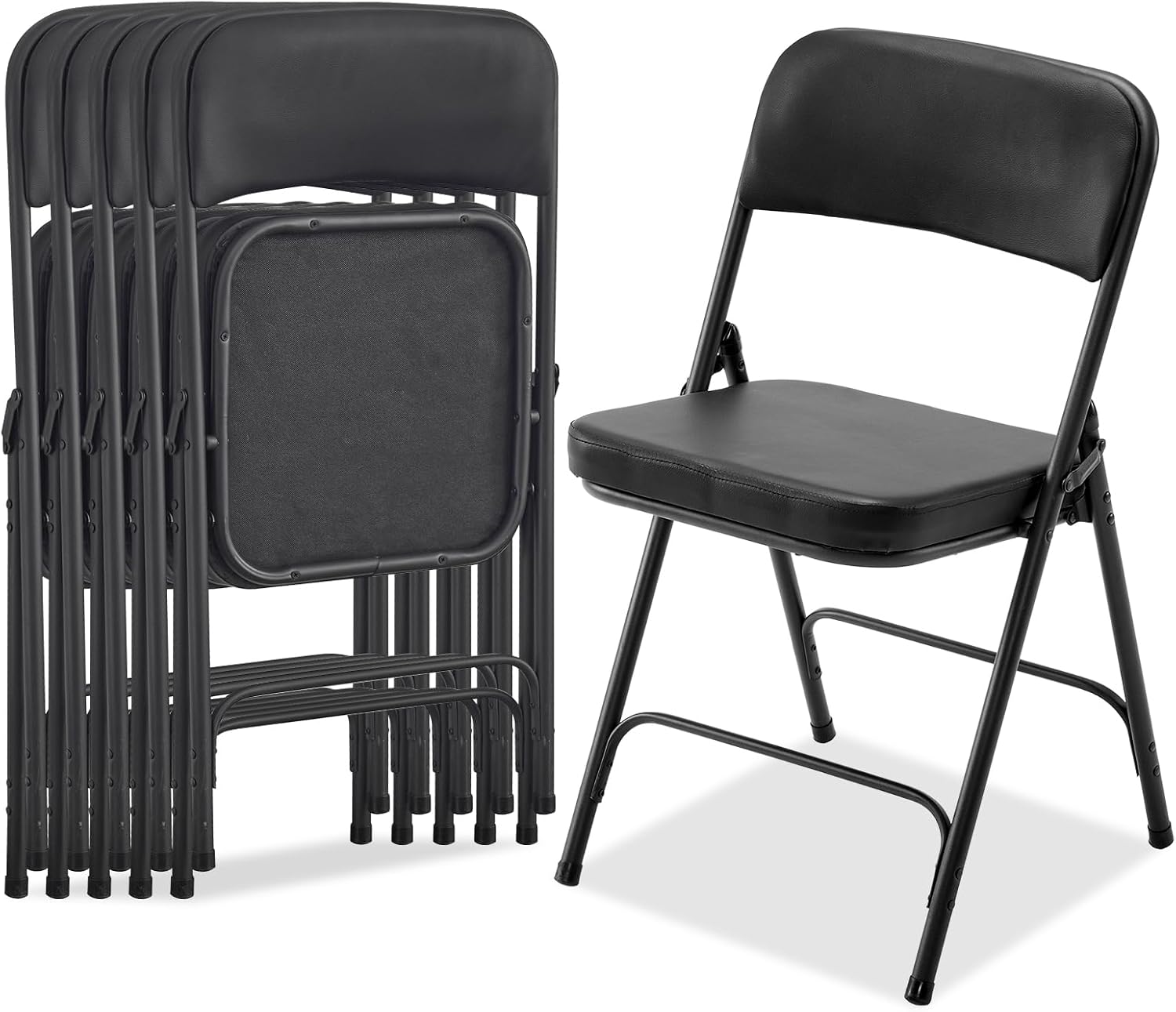 Karl home Black Folding Chairs 6 Pack with Thick Padded Seats, Portable Stackable Commercial Seat with Steel Frame for Events Office Wedding Parties, 330lbs Capacity 6 Pack Black