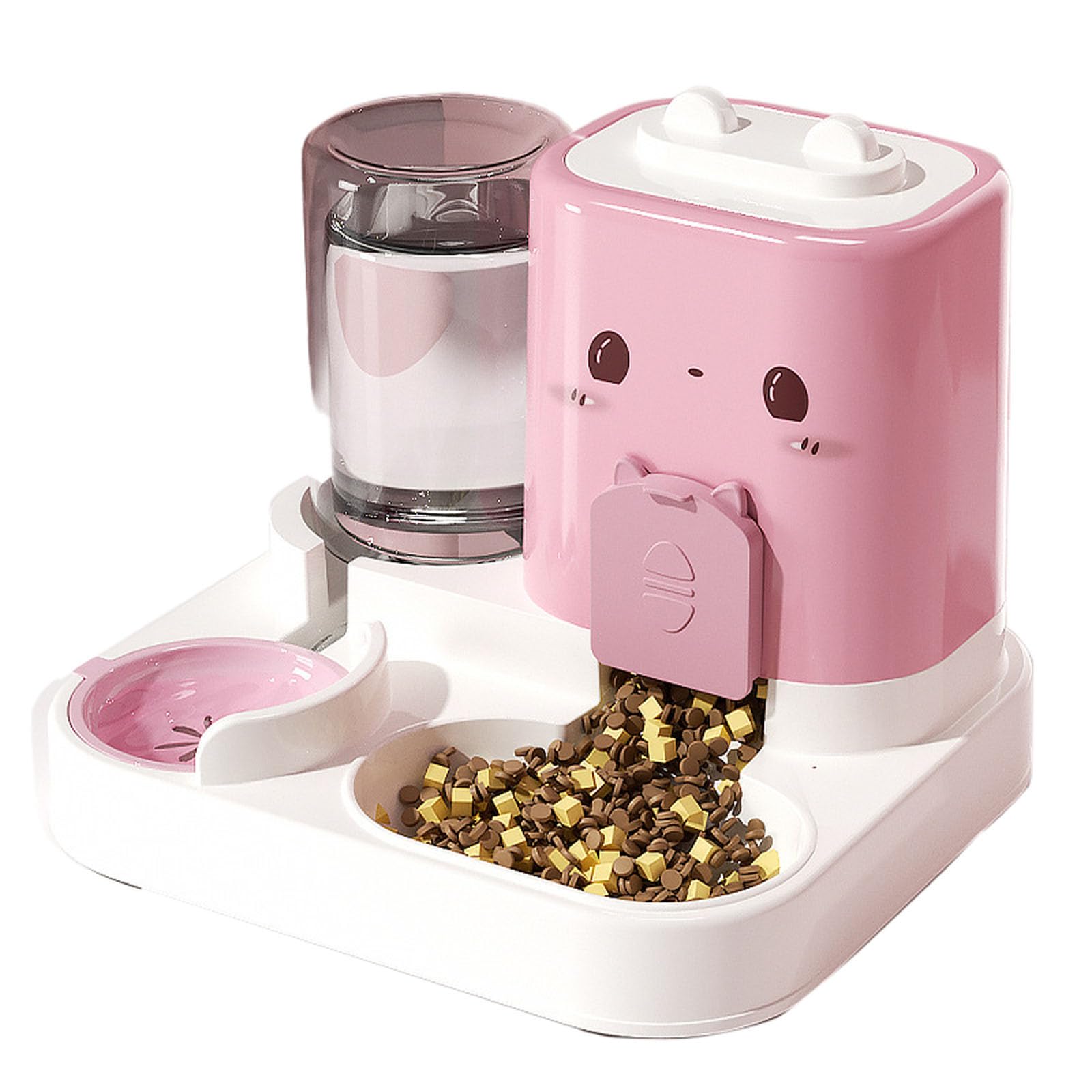 2 In 1 Automatic Pet Feeder,Cat Feeder and Water Dispenser Removable 800g Food Feeder And 1.8L Water Feeder Pet Feeding Bowl for Small Animals Puppy,BPA-Free (Pink)