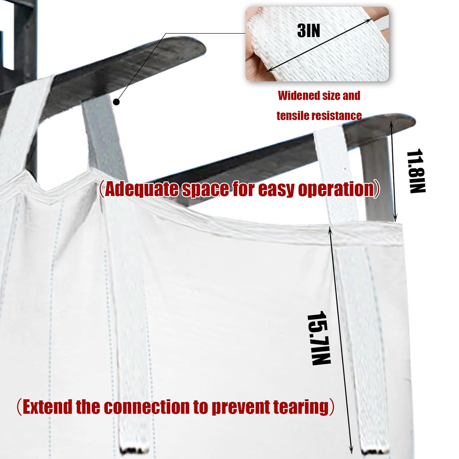 10Pcs FIBC Bulk Bag,1.5 Ton Bag, 35.4"L x 35.4"W x 43.3"H,3300lbs SWL Safty Factor 3:1,Woven Polypropylene Bags,Duffle Top Spout Bottom - Image 6