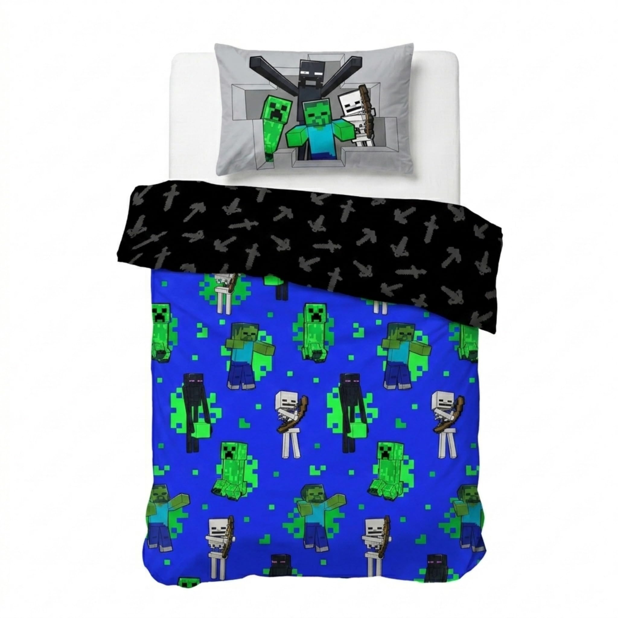 Jay Franco Children's Minecraft Single Duvet Cover Set – 100% Cotton Super Soft Bedding with Pillowcase, Official Licensed Product, Green, 2 Piece Set