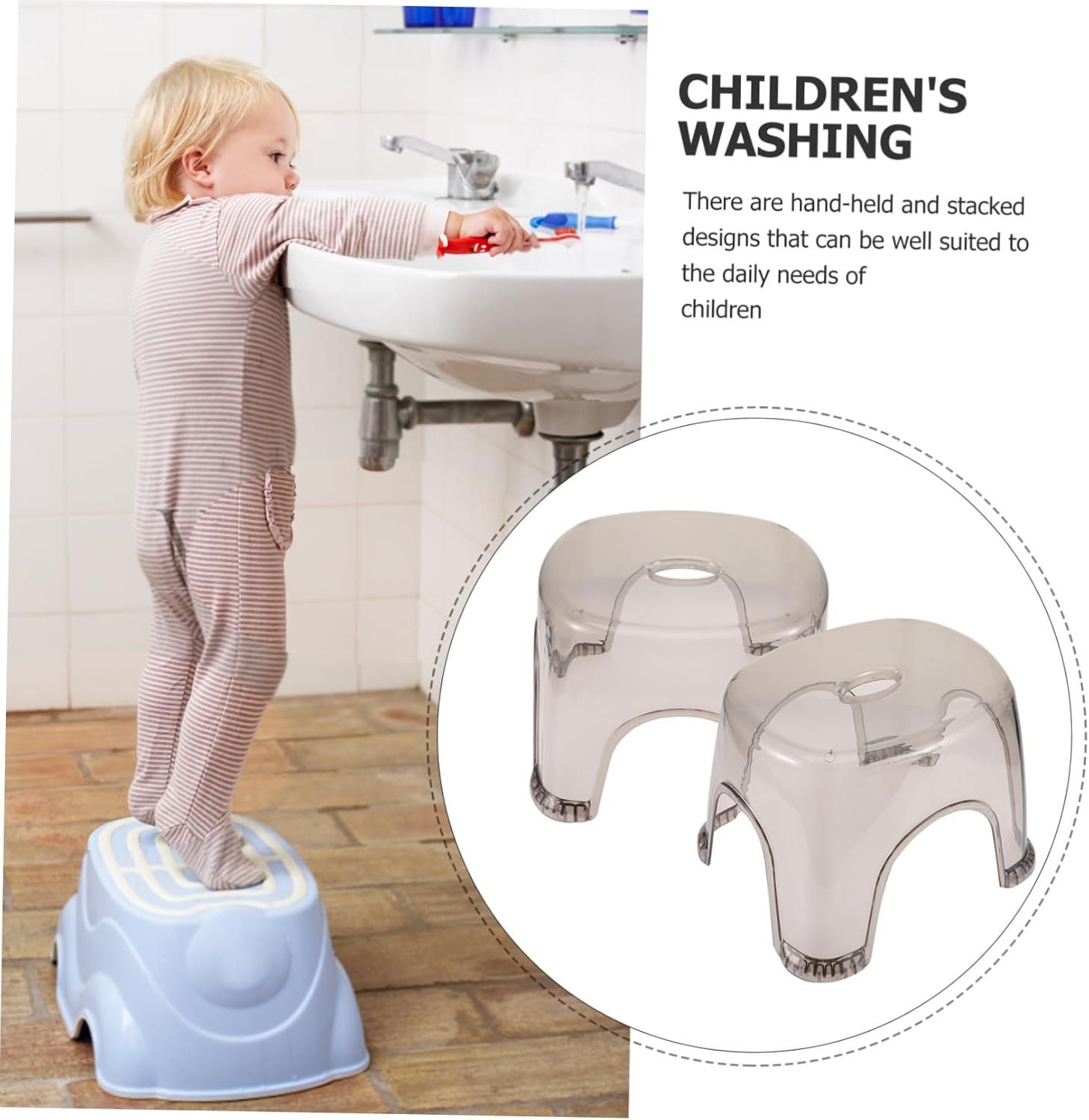 2pcs Sturdy Plastic Stool Boys and Girls Step Stool Non-Slip Surface for Household and Classroom Use