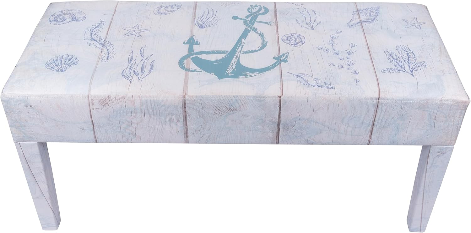 Indoor Coastal Bench Faux Leather Anchor Design for Entryway Bedroom Living Room Furniture Sun Room Beach Nautical Decor