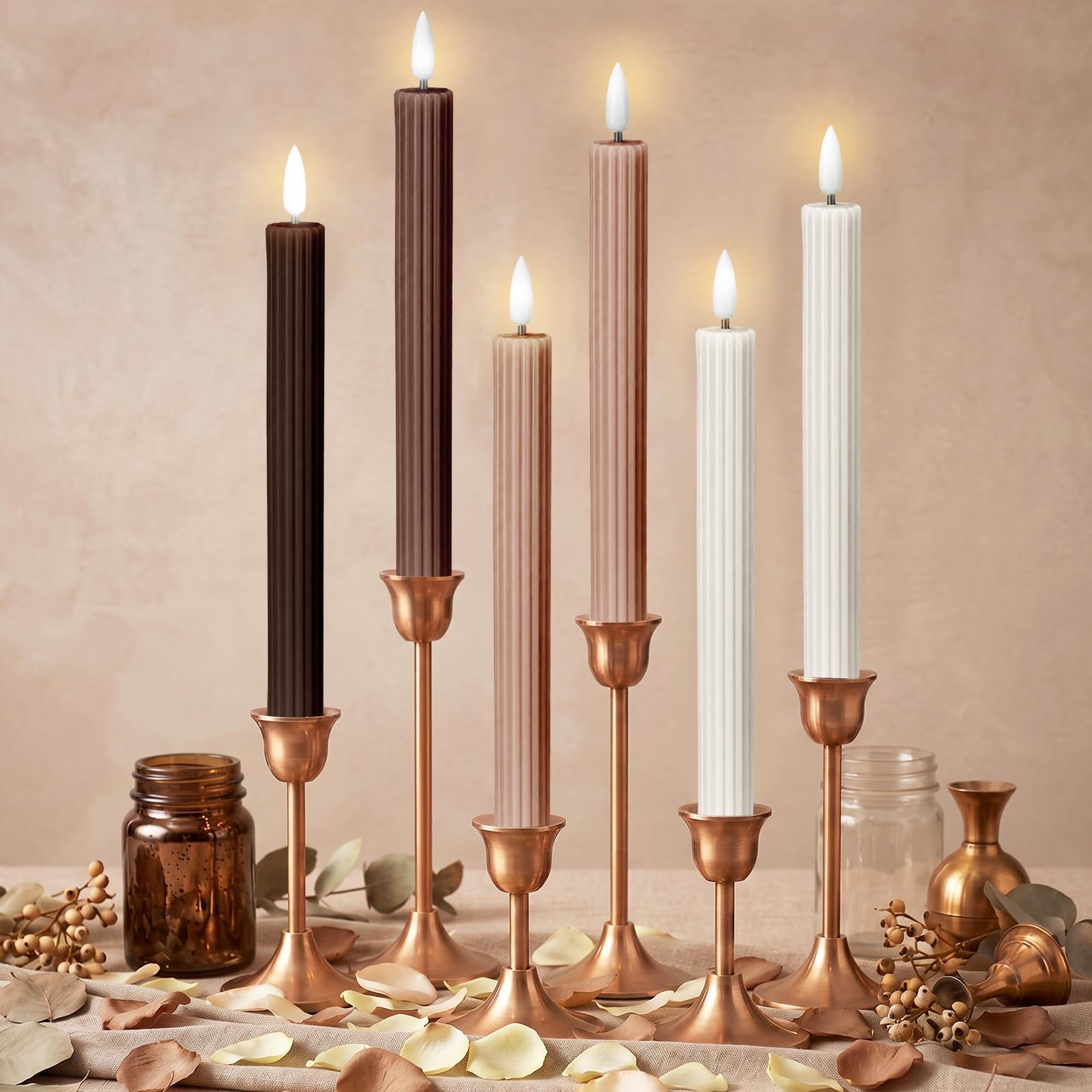 Conelist 6 Pack LED Flameless Taper Candles Battery Operated, Brown