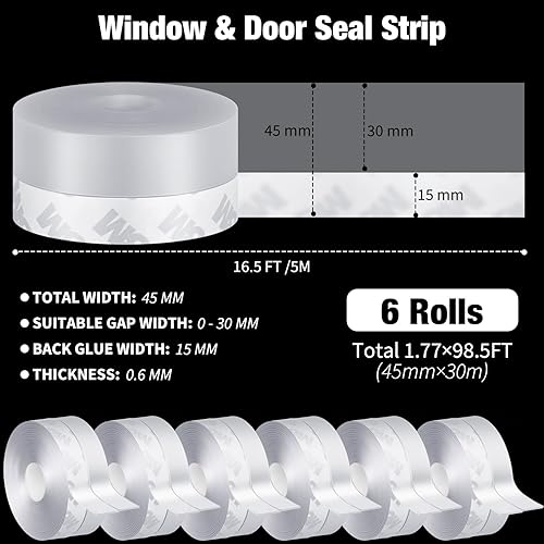 Miniatura 2 de Tira de sellado de silicona de 98.5 pies, burlete de silicona para puerta, cinta de sellado de ventana, tira de cinta aislante de sellado de