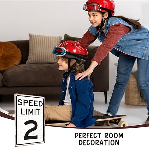 Miniatura 7 de Letrero de cumpleaños de coche de carreras, regalos para niños, retro, límite de velocidad 2, letrero para habitación de niños, cueva de hombre,