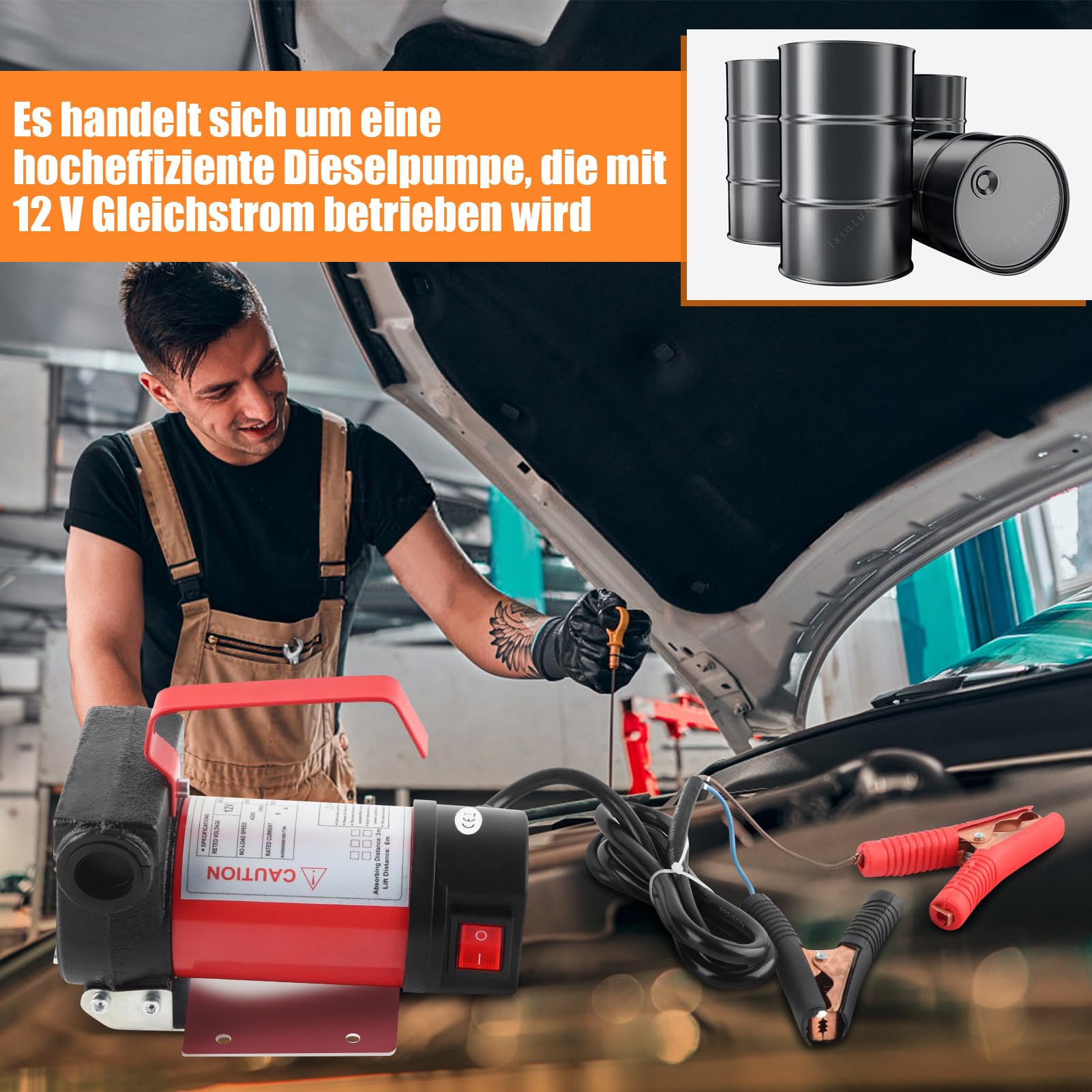 Cocoarm Pompa do odsysania napędowego 12V 40 l/min 160W DC samozasysająca