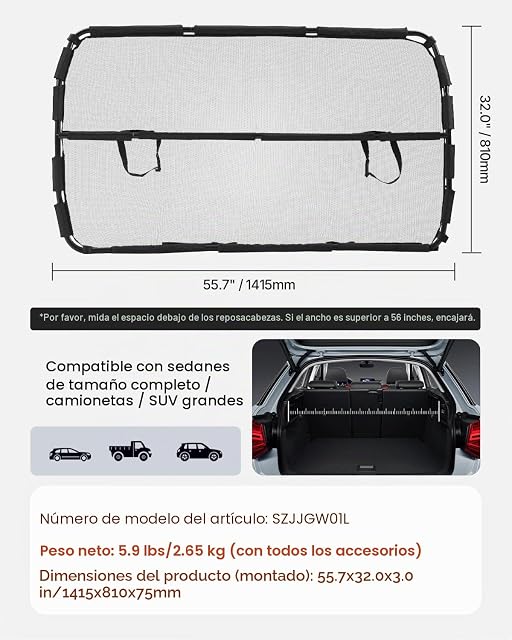 Foto 7 de 8 de VEVOR Barrera para Perros para el Coche, para Instalación en Asientos Delanteros, con Malla Red Transparente
