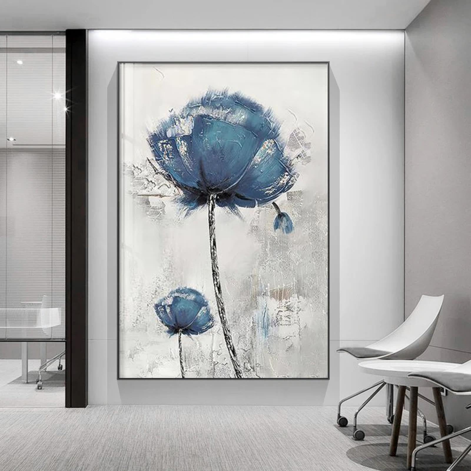 Impression sur toile déco murale moderne salon chambre fleurs bleues - 6