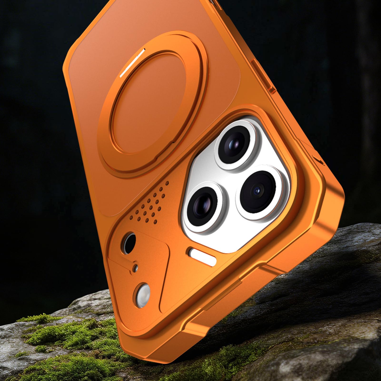 Generico Custodia Sottile For IPhone 17/17Air/17Pro/17Pro Max, Guscio Di Protezione Della Lente Con Anello Regolabile, Copertura Antiurto Magnetica Con Paraurti In Metallo(Orange,17)