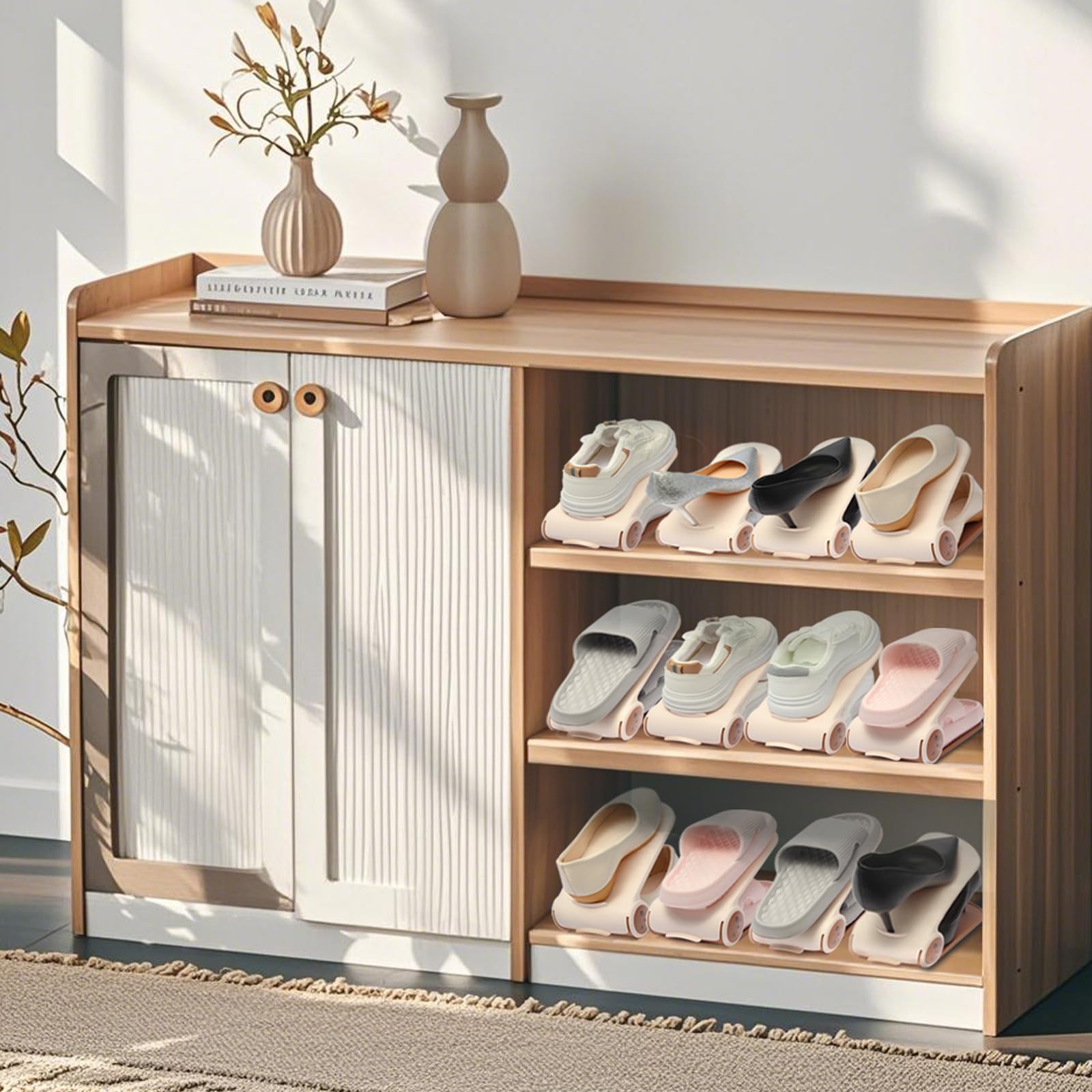 Scarpiera organizer per scarpe, confezione da 10, salvaspazio, 4 livelli regolabili, beige