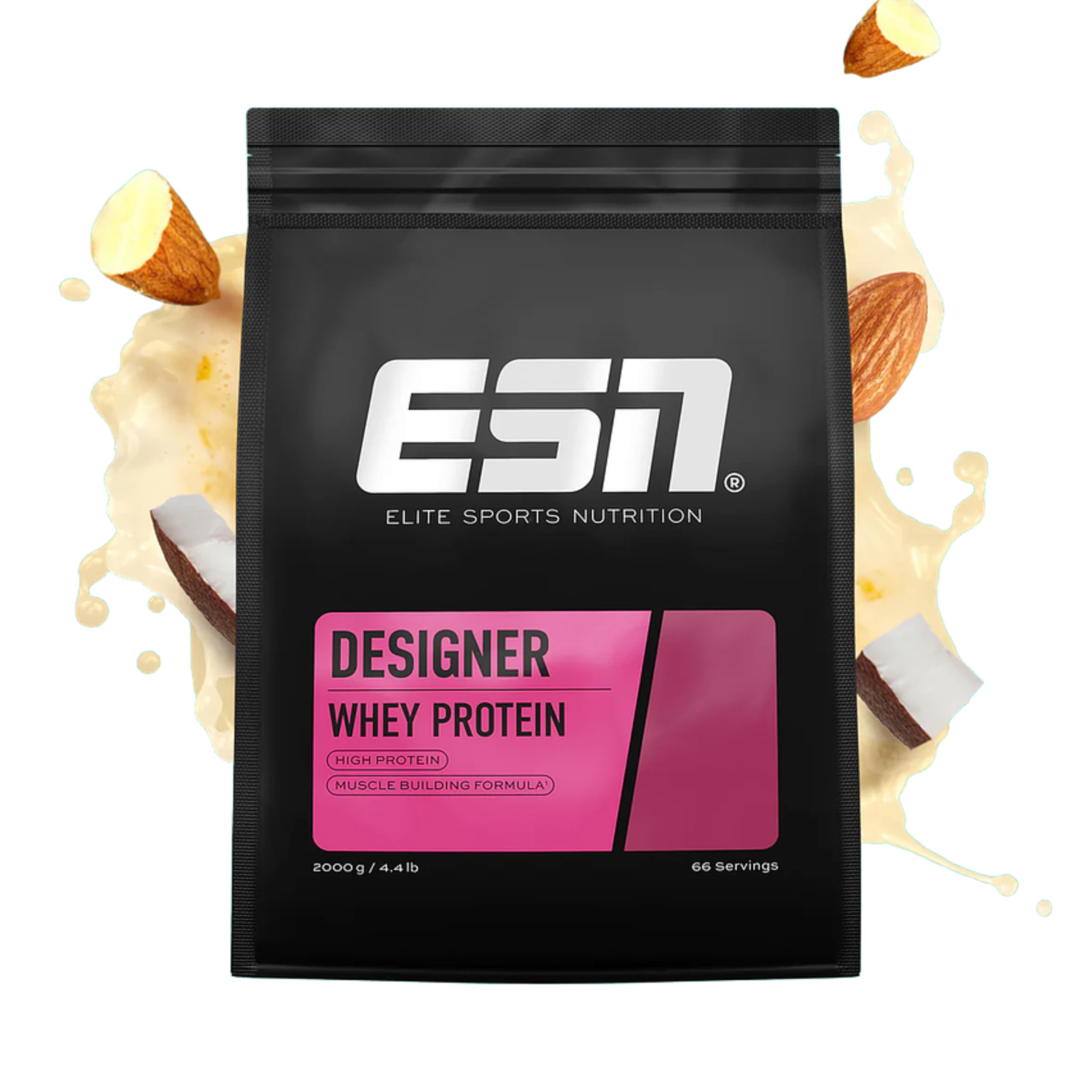 ESN Designer Whey Protein Pulver, Eiweißpulver, Mandel-Kokos, 2000 g, 1.0 kg, 33 Portionen