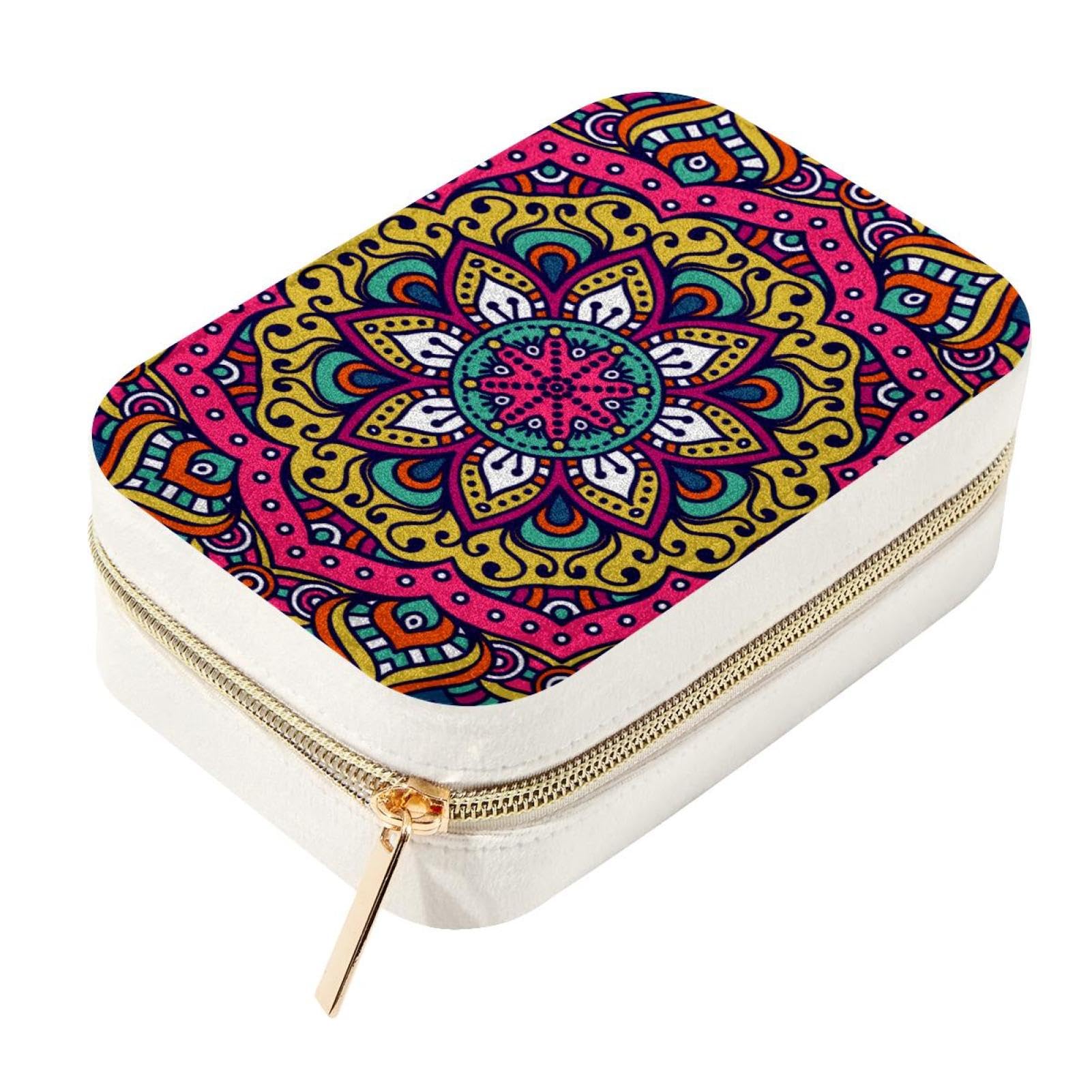 Joyero de viaje de terciopelo boho con flores para organizar anillos y collares