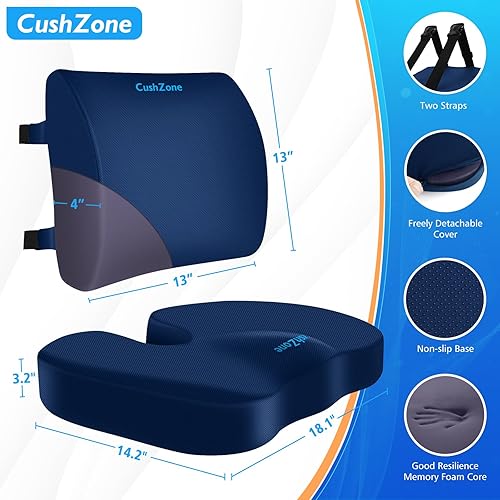 Vista 17 de Cojín de asiento, almohada de apoyo lumbar con correa ajustable, cojines para silla para aliviar el dolor de ciática, con funda lavable para Negro
