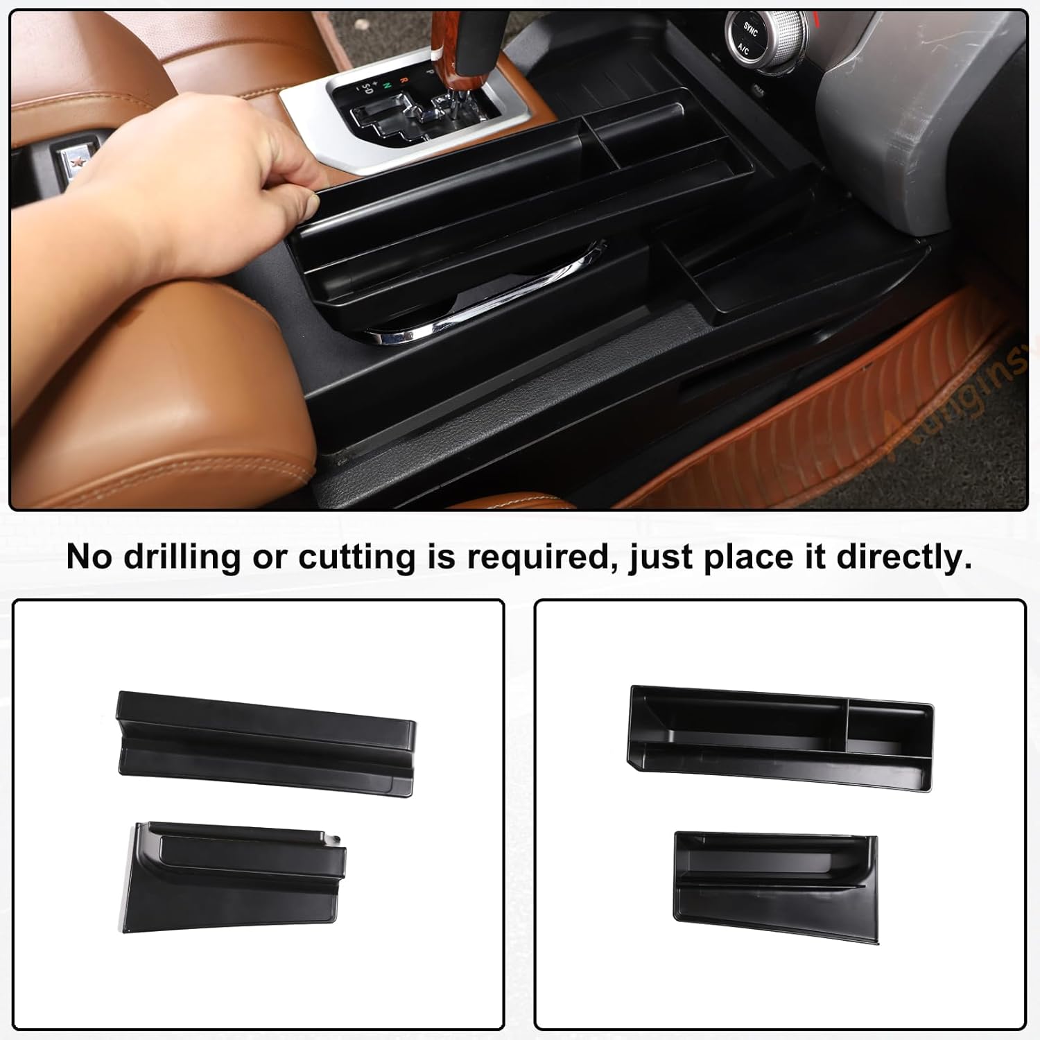 Aunginsy Center Console Side Gear Shift Storage Box Compatible with Toyota Tundra 2014-2021, Pickup Gear Shifter Side Storage Organizer Tray Armrest Storage Box Save Space ABS Interior Accessories