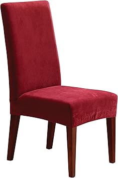 SureFit Stretch Pique Short Dining Room Chair Cover, Dining Chair Cover with Bottom Elastic for a Secure Fit, Removable & Machine Washable, Garnet