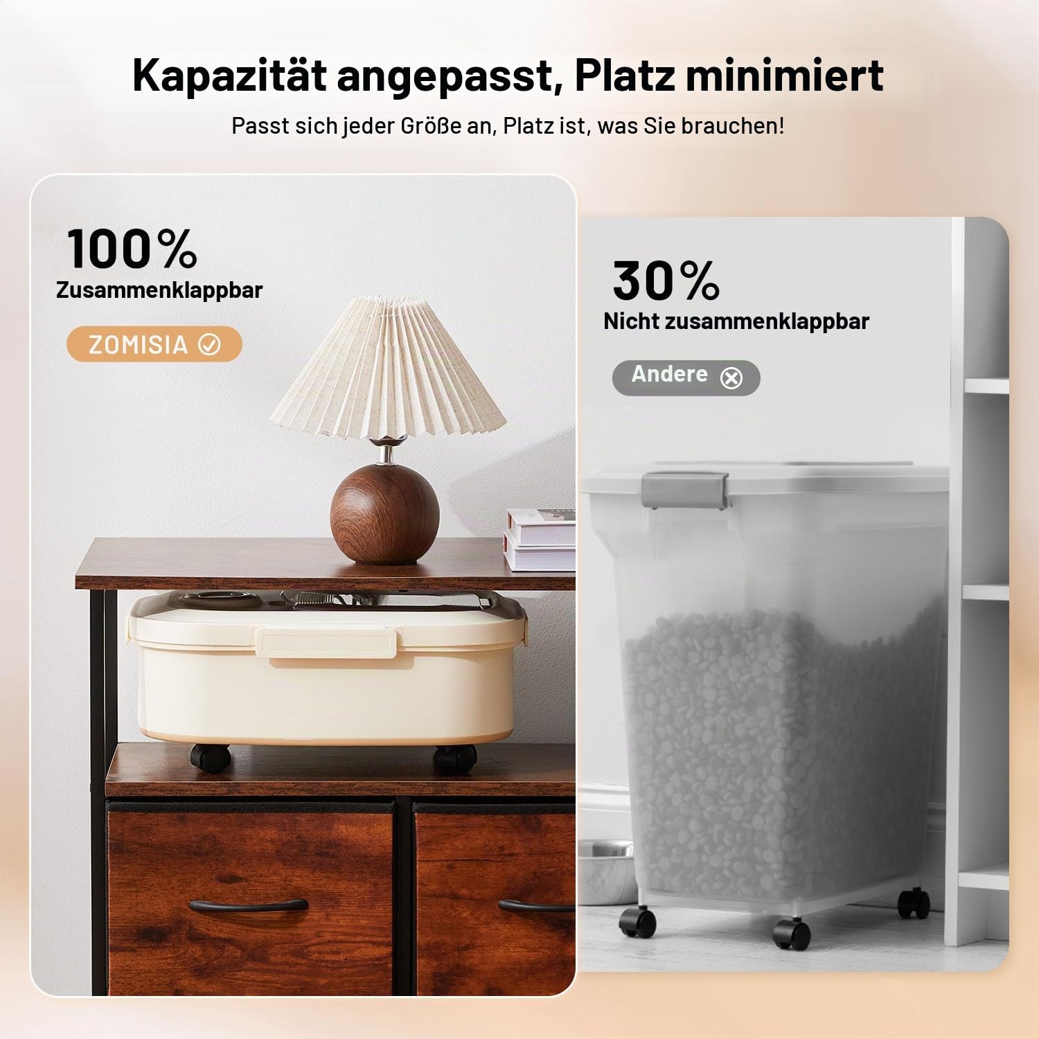 ZOMISIA 47L Hundefutter Aufbewahrung, Hundefutterbehälter bis 22 kg, Khaki