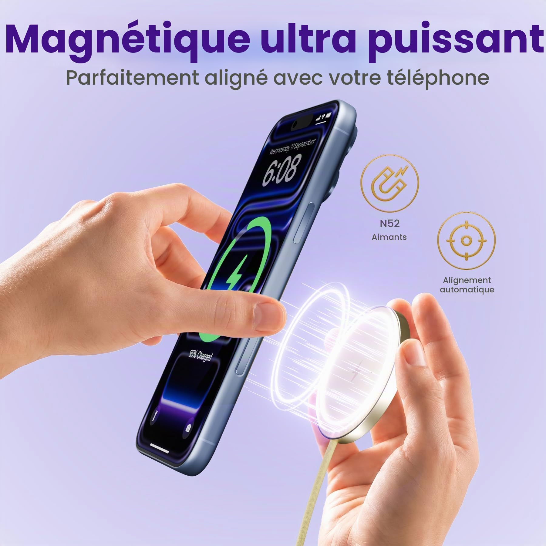 Qi2 Chargeurs Magnétiques sans Fil 15W, Lot de 3, Jaune Citron