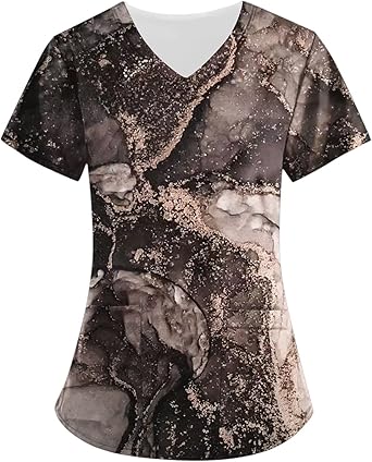 OIOLOYJM Printed Scrub Tops Women Short Sleeve V Neck Plus Size Scrubs for Womens Nursing Uniforms Shirts with Pockets