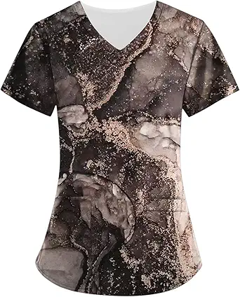 OIOLOYJM Printed Scrub Tops Women Short Sleeve V Neck Plus Size Scrubs for Womens Nursing Uniforms Shirts with Pockets