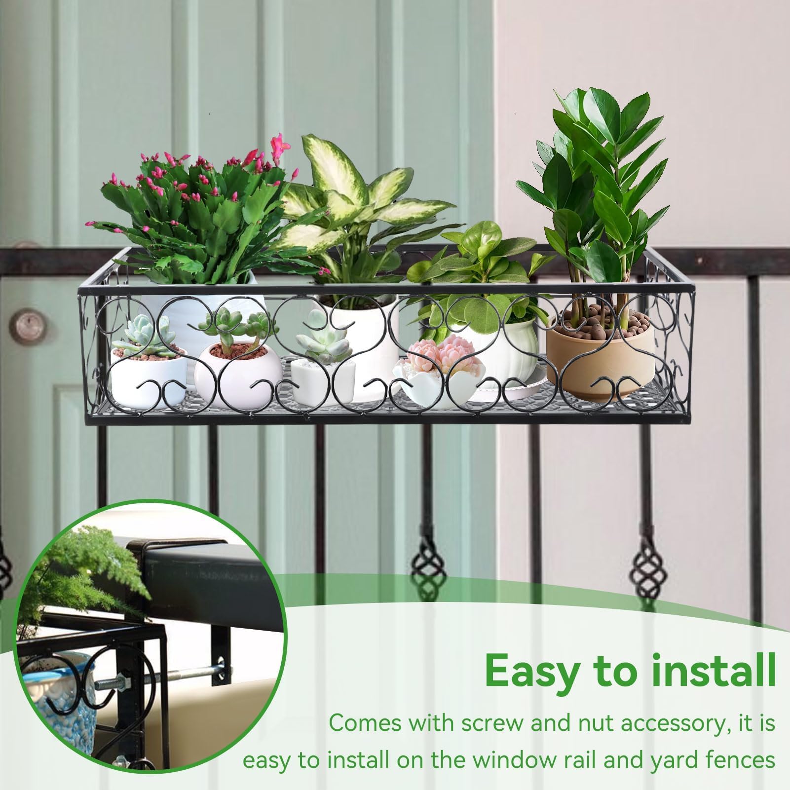 Support De Pot De Fleur De Balcon, Balcon Noir Suspendu Garde-corps Panier De Jardinière Support De Pot De Fleur Support De Fer De Plante Clôture En Pot Monté Paniers De Plantes Rectangulaires Décorat