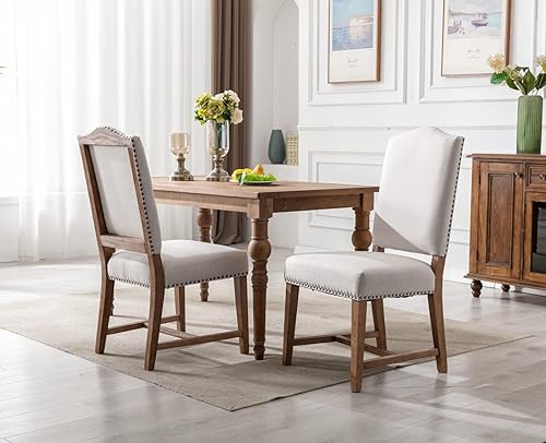 Miniatura 6 de Juego de 2 sillas de comedor tapizadas estilo granja, modernas de mediados de siglo, sillas de lino Parson, sillas laterales de cocina sin brazos