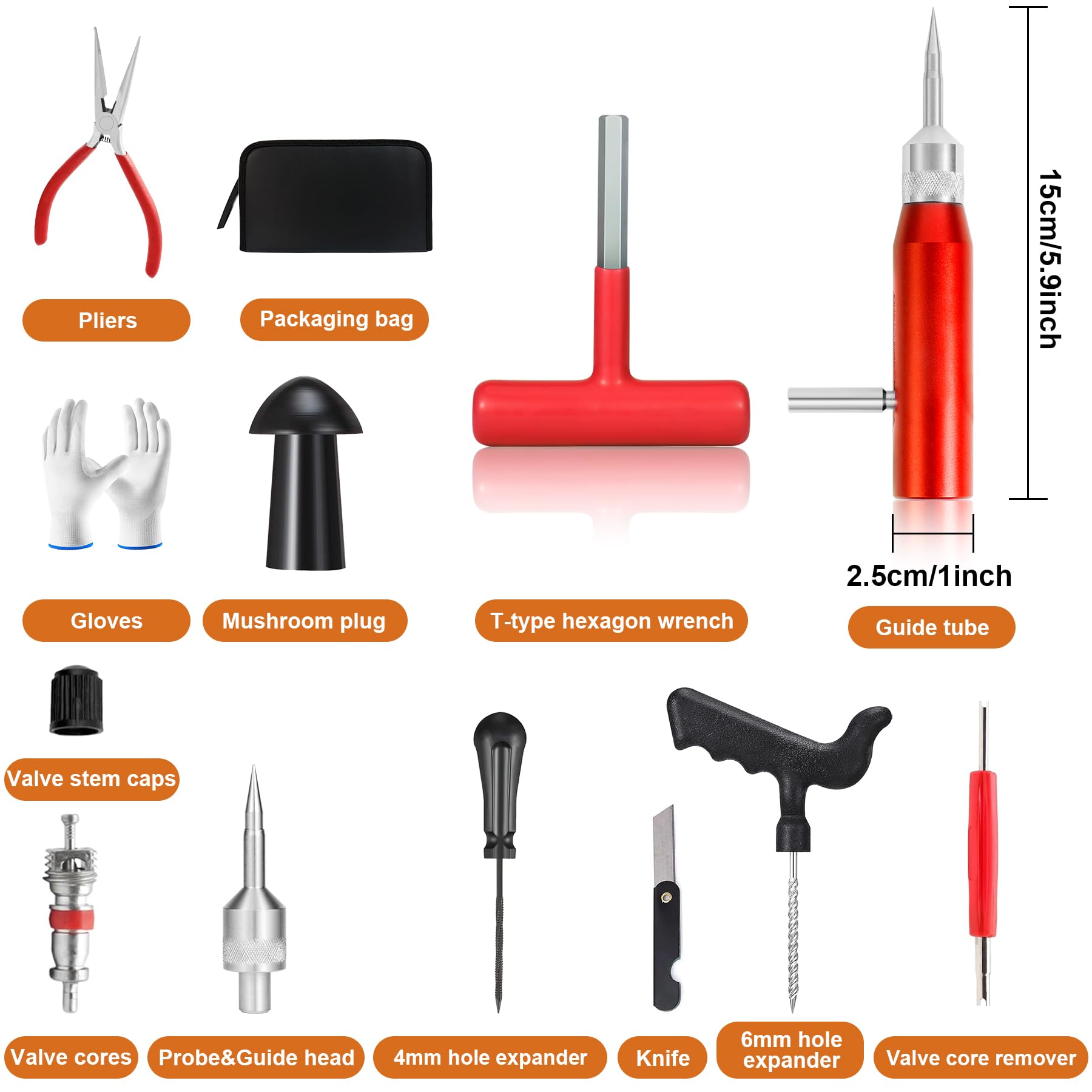 Kit di riparazione pneumatici tubeless con tappo a fungo per foratura pneumatici e appartamenti su auto, moto, ATV, camion e trattori (30 tappi a fungo)