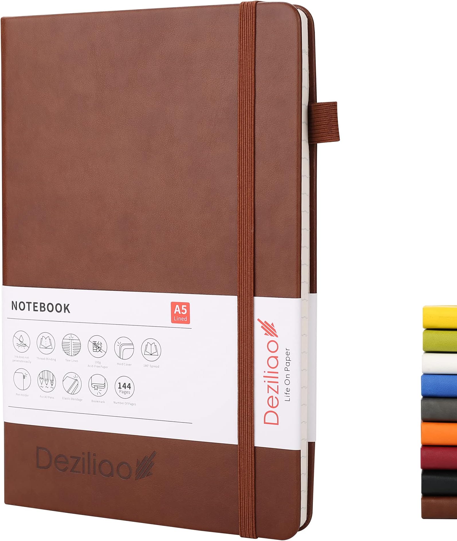 B5 Hardcover Lined Journal Notebook With Pen Loop - 200 Pages, Leather Cover, For Business, School, Travel