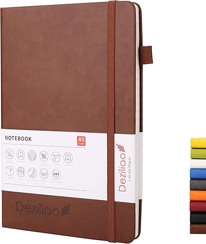 Deziliao - Cuadernos forrados para diario, con lazo para bolígrafo. Cuadernos de tapa dura para trabajo, papel grueso de 100 Gsm con bolsillo