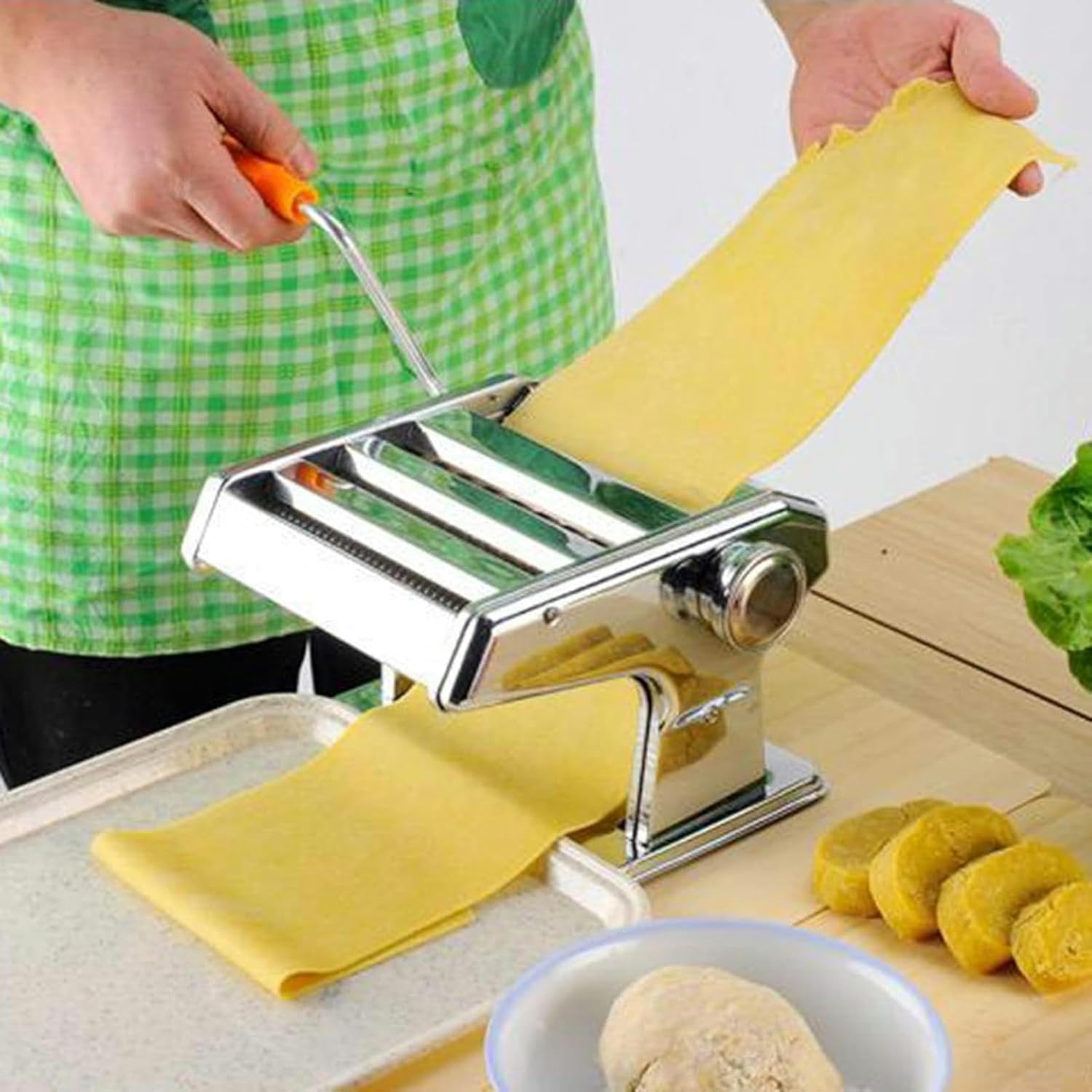 Mquina manual de fideos de metal para cocina, mquina de fideos ajustable multifuncional, mquina para hacer pasta de 3 hojas, para pasta, espagueti, lasaa o bola de masa (plata)