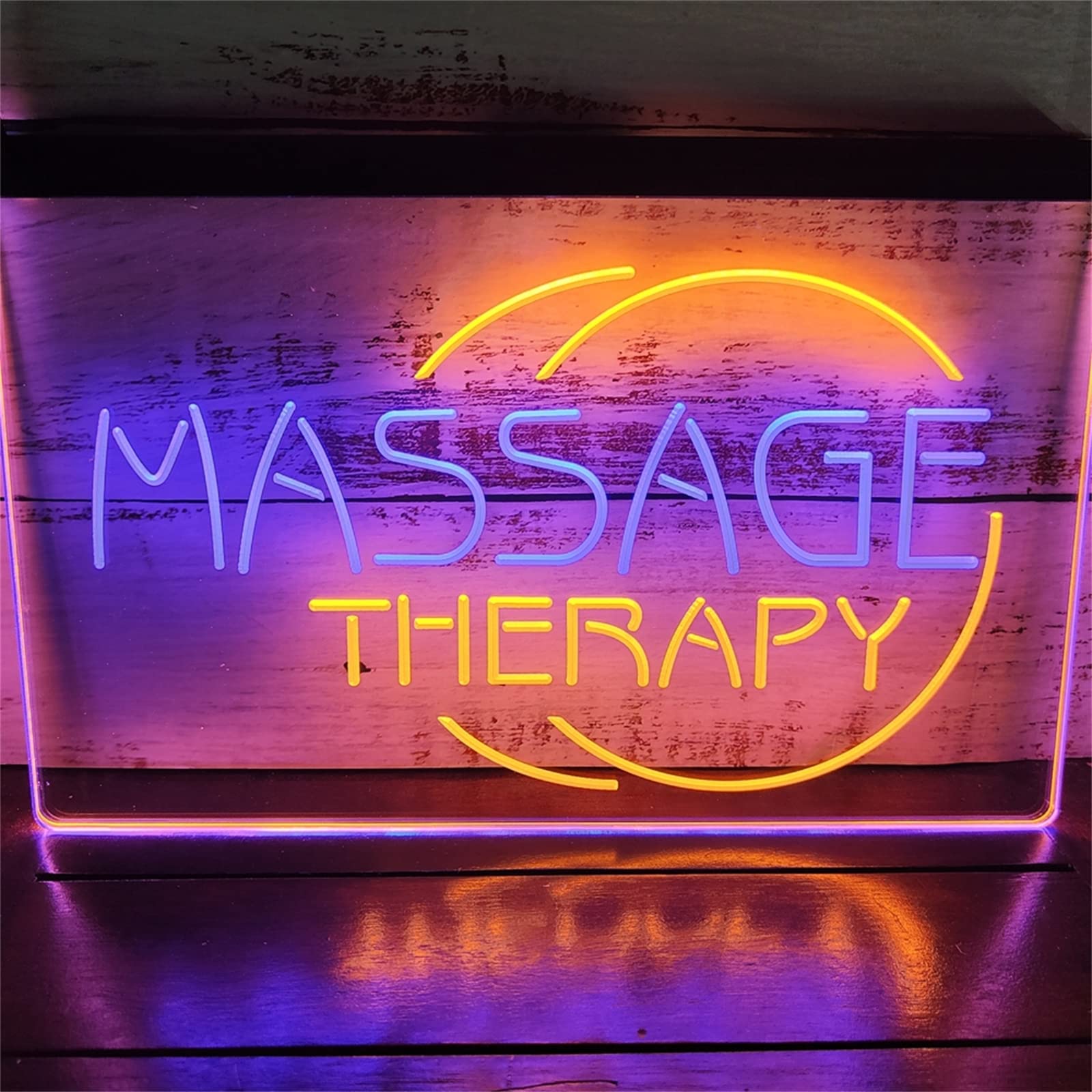 REWIS Massage Therapy LED Neon Sign, Custom USB Powered Dual Color 3D Engraved Neon Lights with Dimmer, for Spa Beauty Salon Wall Hanging Dimmable Decorative,Blue Orange,40x30cm
