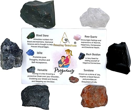 Miniatura 4 de Cristales para el embarazo, juego de 6 piedras de sangre, iolita, hematita, cuarzo rosa, obsidiana negra y cristales curativos y piedras solares