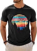 Runcati Men's Short Sleeve Graphic T-Shirt Hawaiian Vintage Sunset Print Crewneck Tee Summer Beach Casual
