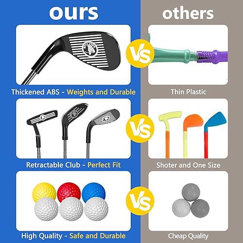 Miniatura 7 de Juego de golf mejorado para niños, palos de golf para niños con retorno de golf automático, juego de golf para niños pequeños con bolas brillantes