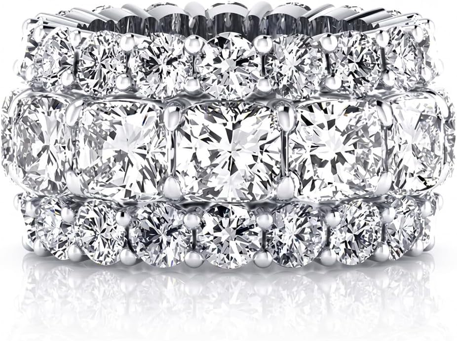 Women Three-Row Eternity Band Ring - 925 Sterling Silver Wedding Ring