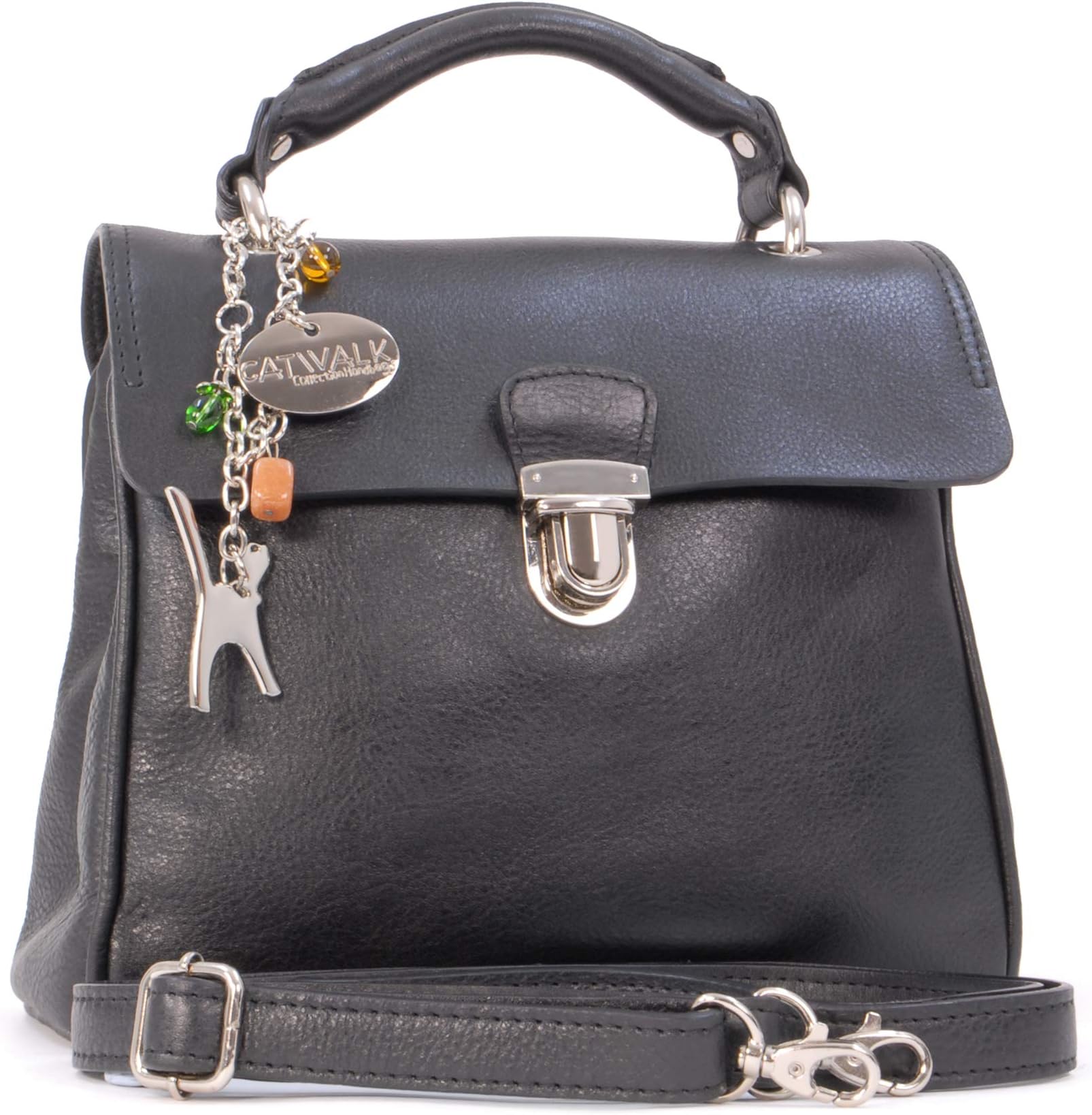 Women's Leather Cross Body Bag - Medium Top Handle Bag - Adjustable Detachable Shoulder Strap - Pandora