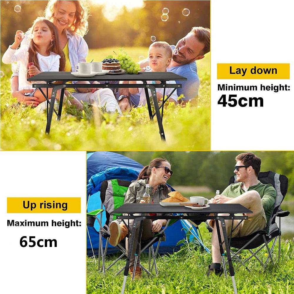 Tavolo da Campeggio Pieghevole in Alluminio, Tavolo Pieghevole da Picnic Portatile, Strato di Rete Superiore, con Gambe Regolabili in Altezza Tavolo Arrotolabile, per Campeggio da Picnic in Giardino