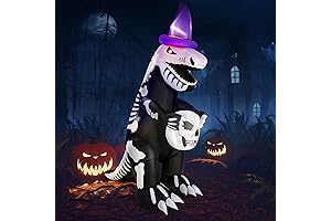 VIVOHOME 8ft Giant Halloween Dinosaur Skeleton with Flickering Red Eyes, Animated Inflatable Blow-Up Dinosaur Toys