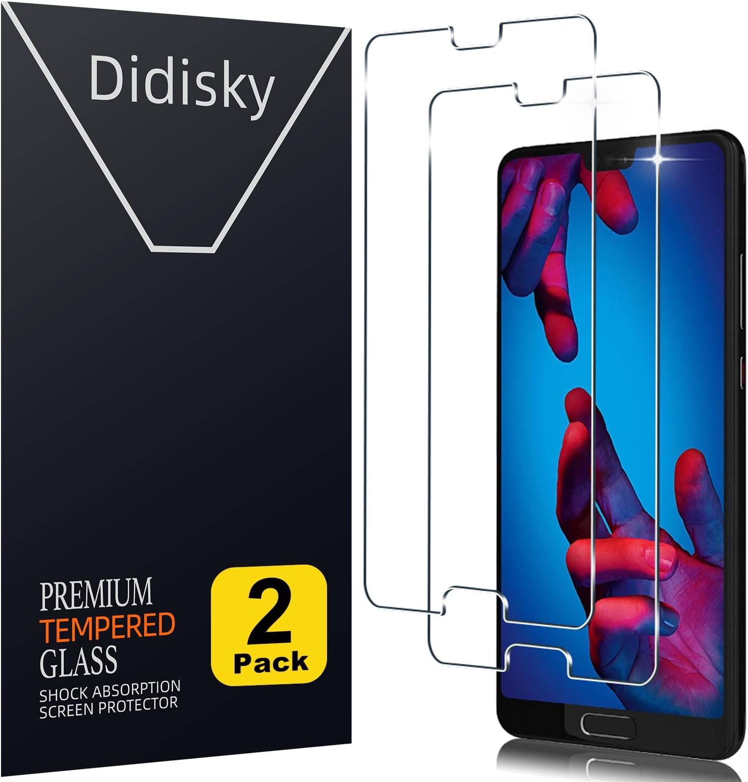Tempered Glass Screen Protector for Huawei P20, [ 2 Pack ] Anti Scratch, 9H Hardness, No Bubbles, High Definition, Easy To Apply, Case Friendly