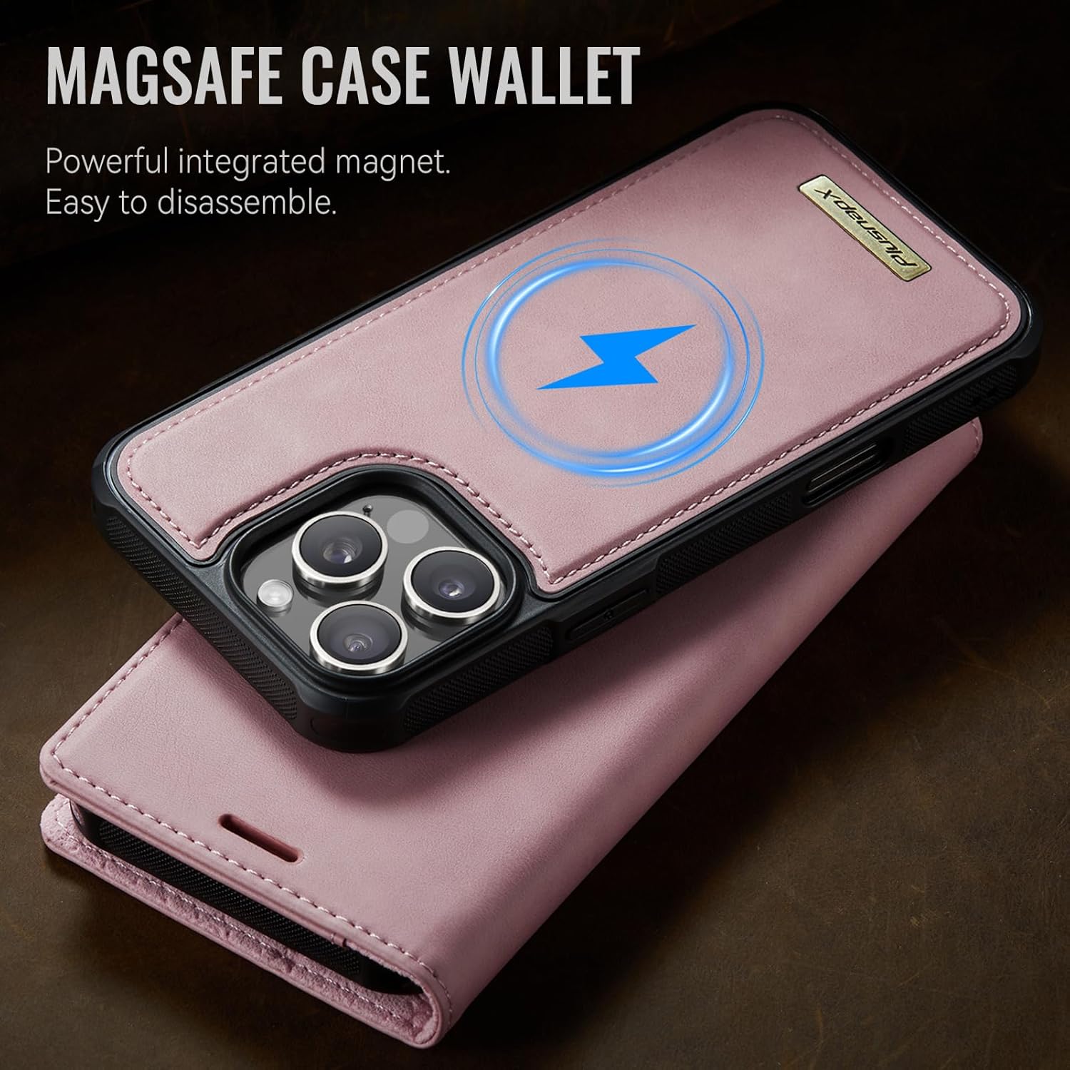 Wallet Case for iPhone 16 Pro Max Compatible with Magsafe, 2-in-1 PU Leather Flip RFID Blocking Card Holder Stand Shockproof Magnetic Detachable Cover for iPhone 16 Pro Max Case 6.9, Pink