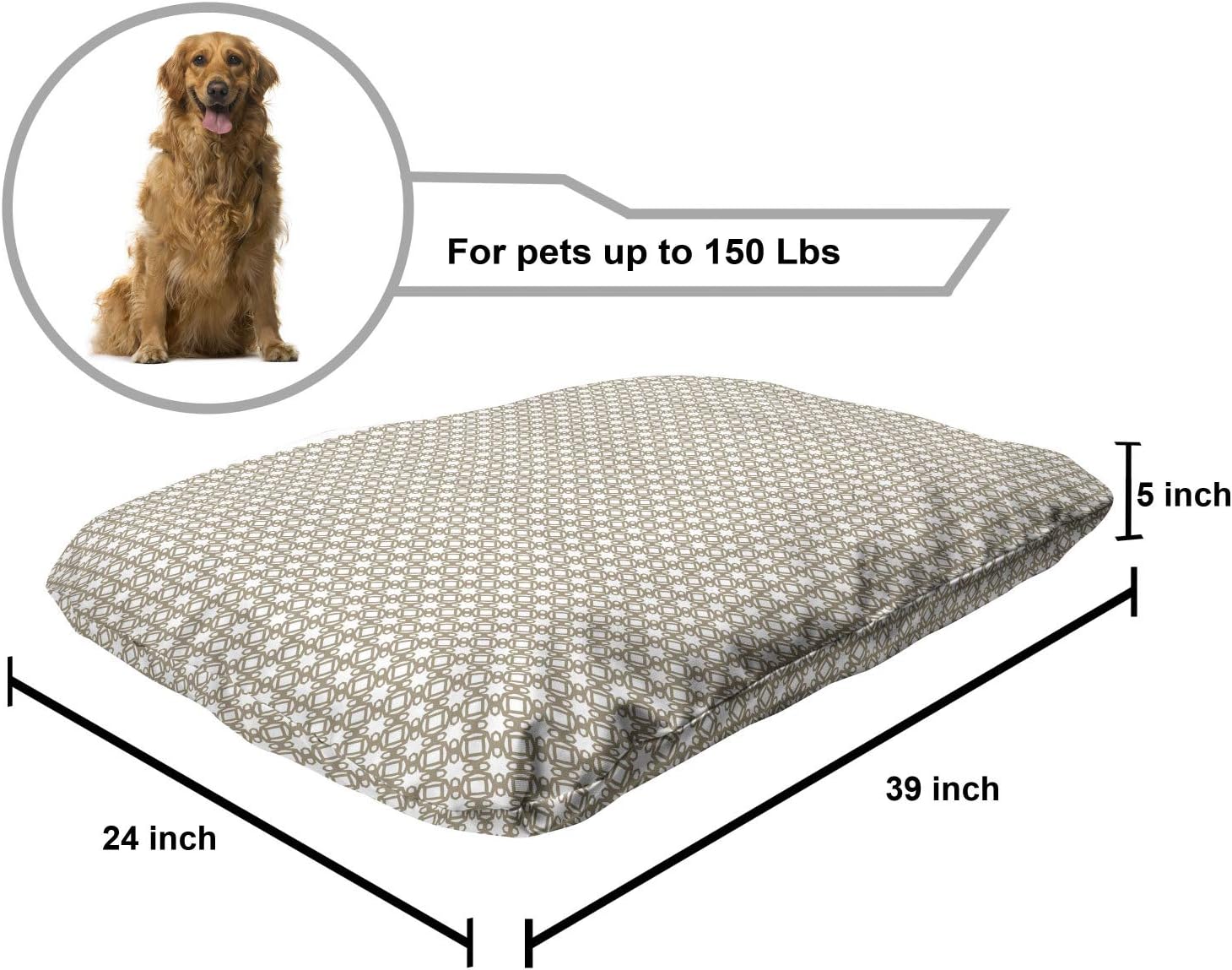 review Ambesonne Abstract Pet Bed, Continuous Forms of Intertwined Stripes and Flowers Print on Plain Backdrop, Chew Resistant Pad for Dogs and Cats Cushion with Removable Cover, 24