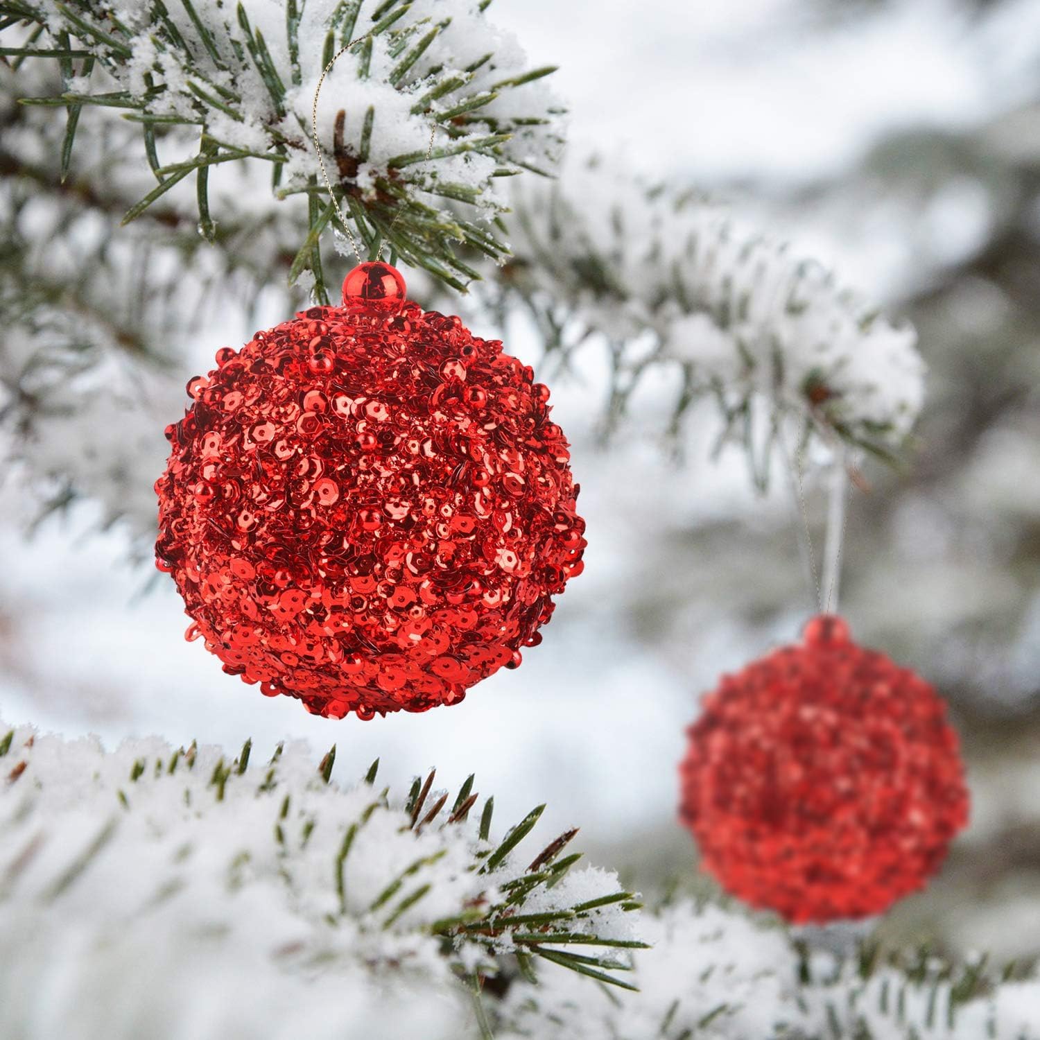 Christbaumkugeln, 4er-Pack Weihnachtskugeln, Weihnachtsdekoration for Hochzeiten, Partys und Feiertage(Red,10cm)